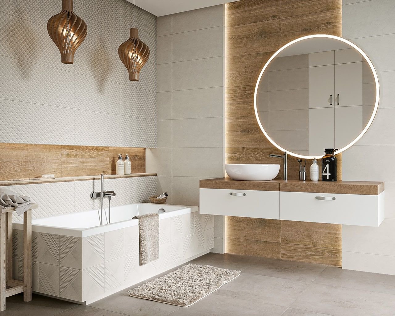 #Koupelna #Minimalistický styl #Moderní styl #Naturální styl #bílá #šedá #Velký formát #Matný obklad #700 - 1000 Kč/m2